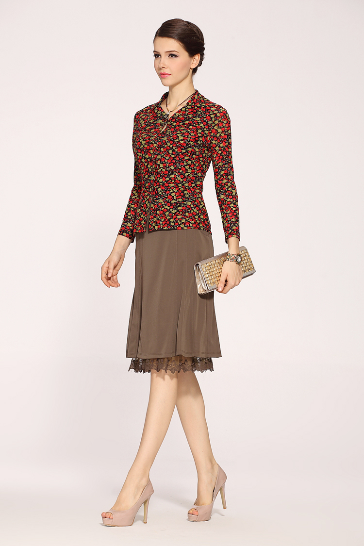 沐兰moreline成熟女装秋季新款印花弹力气质优雅长袖衬衫 6157501