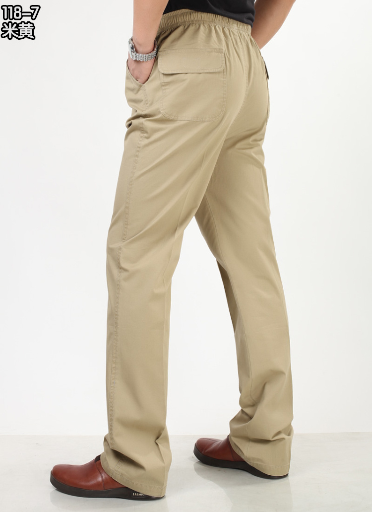 新款男装宽松直筒休闲裤 秋冬厚料松紧裤 商务男士高腰纯棉长裤 中