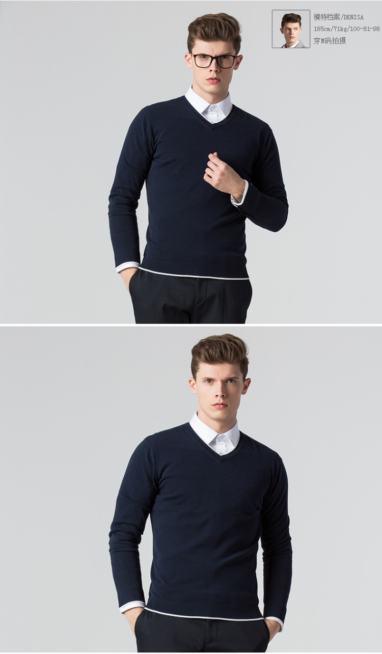 自由鸟2015春夏新品男装毛衣 简约时尚百搭v领上衣5110104 5b5蓝黑 52