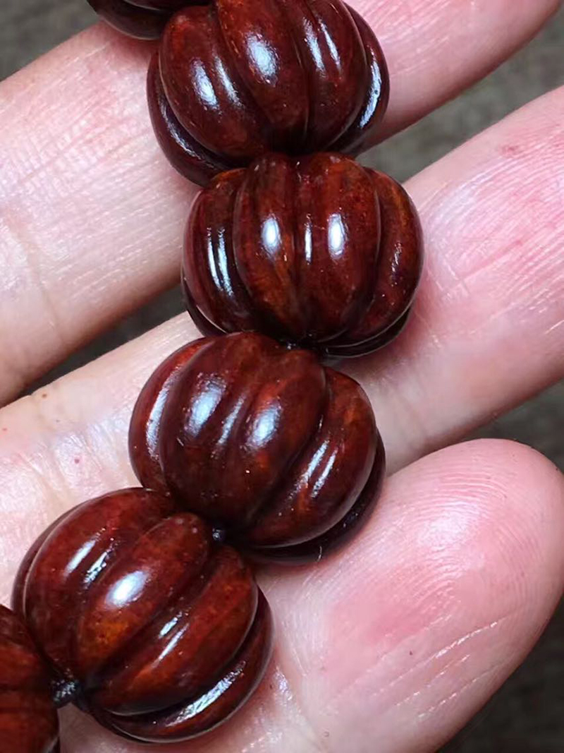 玫之尔印度小叶紫檀手工精雕南瓜珠手串 14mm 高油密 14*11mm