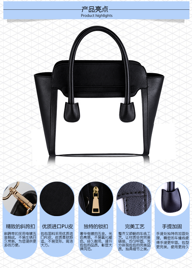 加姿(coazee)女包时尚撞色手提包 黑白笑脸包单肩斜跨包包 黑色