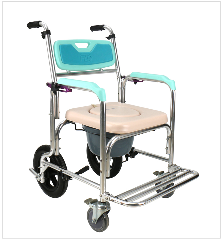 fzk  富士康老人带轮坐便椅铝合金轮椅带坐便器洗澡椅移动马桶坐厕