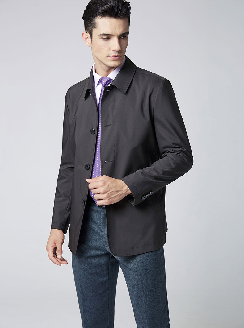 金利来(goldlion)秋冬新款男士防风抗皱挺括经典翻领商务休闲夹克外套