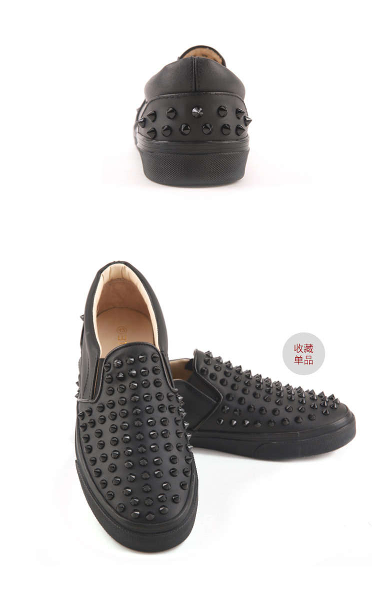 estate 2015新品 圆头套脚真皮铆钉男士板鞋 william 黑色 黑色铆钉