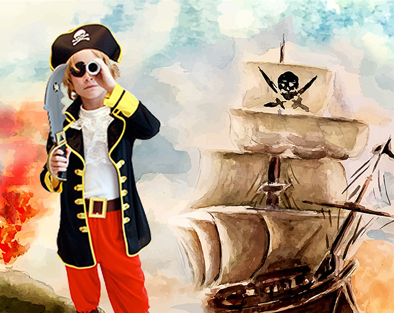 万圣节服装儿童男孩女孩 面具万圣节道具晚会披风装饰 海盗德雷克m码