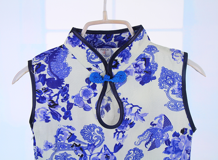 夏季新款婴幼儿女宝宝大中小童唐装旗袍 蓝色 120