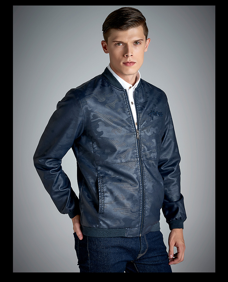 稻草人mexican 皮夹克 男士时尚修身立领男装迷彩皮衣外套 黑色 xl