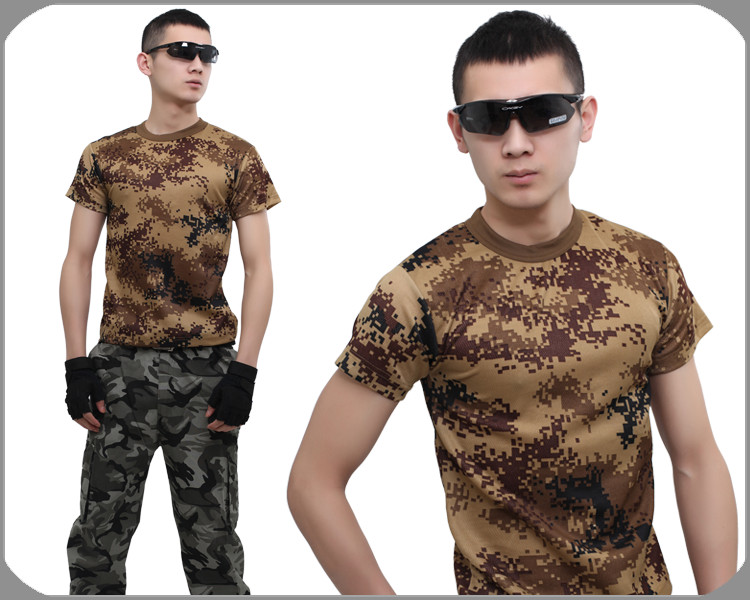 军迷荒漠迷彩服速干圆领迷彩t恤体能训练运动服吸汗短袖t恤 沙漠迷彩