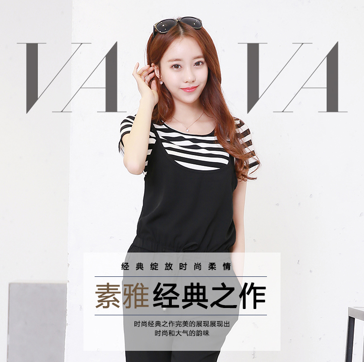 
                                        2015夏装韩版少女短袖T恤连衣裙运动裤闺蜜装中学生两件套休闲套装女806 图片色 L                