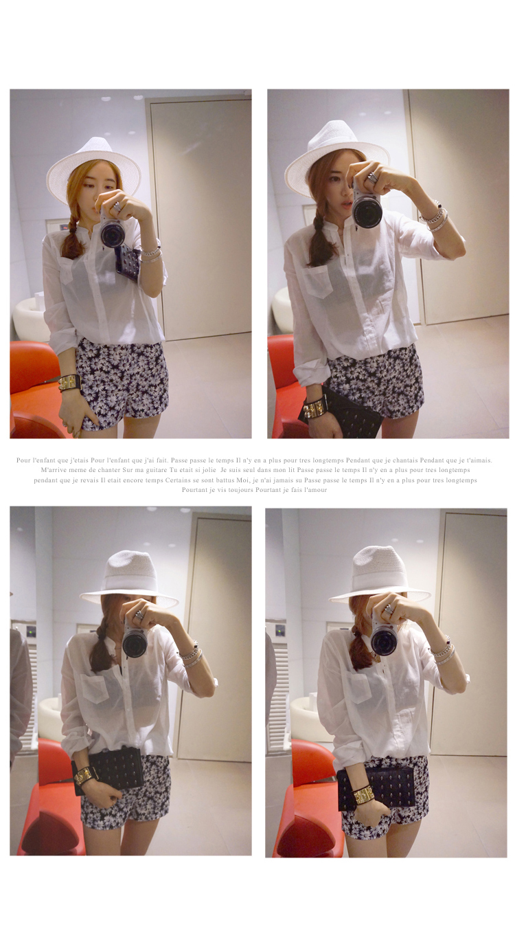 埃族 白衬衫女长袖秋夏装新款2015韩版棉麻衬衣 湖蓝色 M