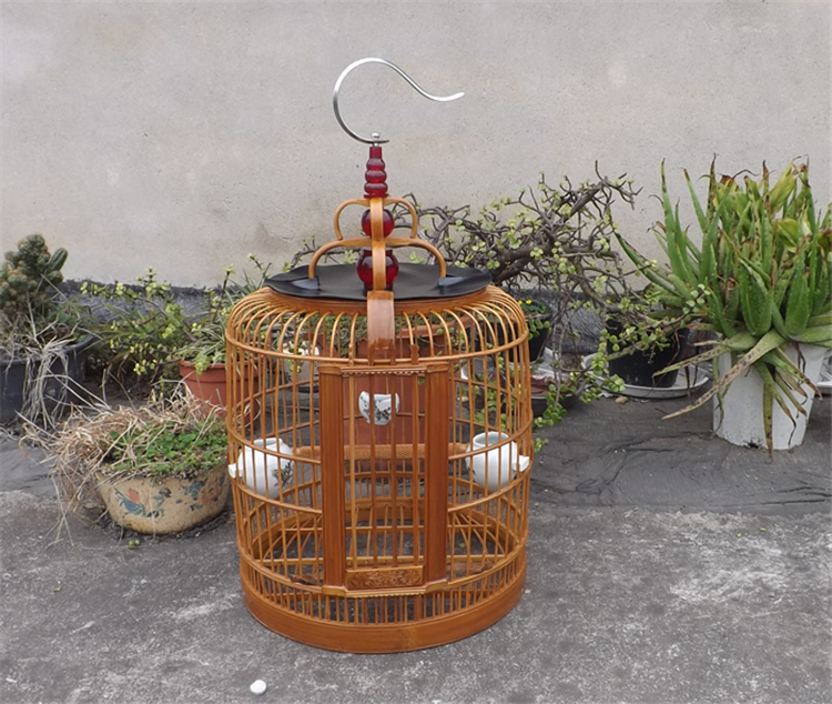 临宝得乐鸟笼竹双笼门圆竹丝画眉竹制鸟笼斗训鸟八哥竹制鸟笼全套33cm