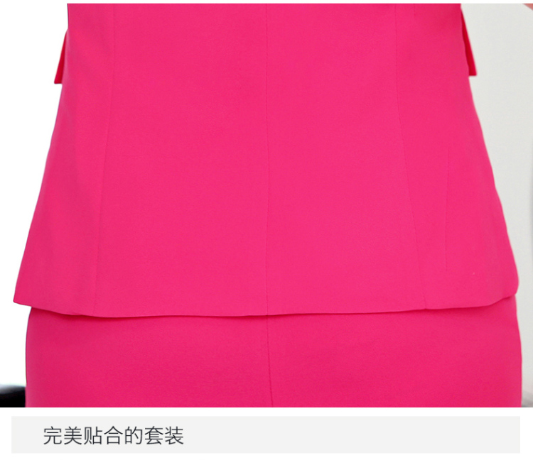 
                                        娇舒黛 美容师工作服 酒店工作服夏装短袖套裙女OL时尚职业女装套装大码 玫红色 XXL                