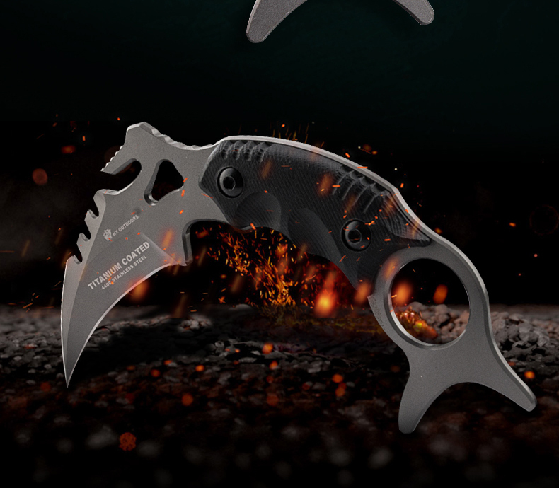 汉道爪子刀求生军刀野外直刀爪刀户外刀具防身随身刀具防卫大师 黑色