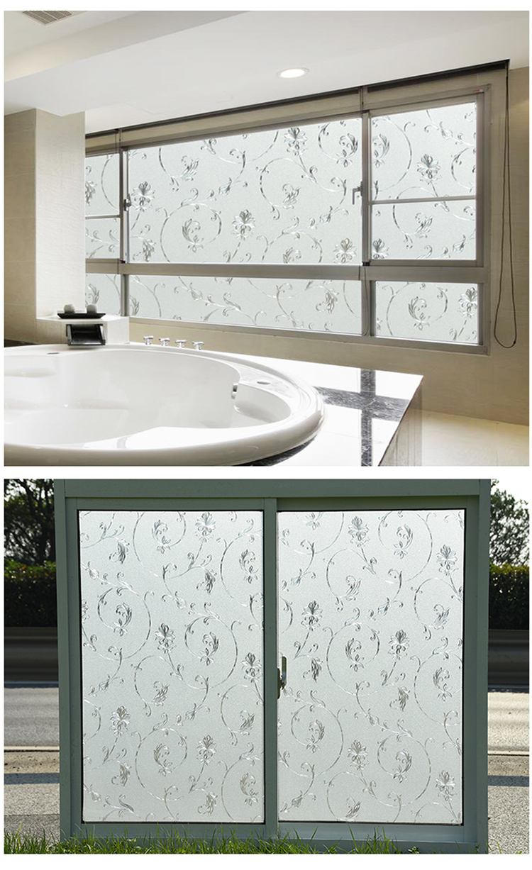 磨砂玻璃贴膜浴室防水玻璃窗纸创意茉莉花图案透光不透明窗户玻璃贴纸