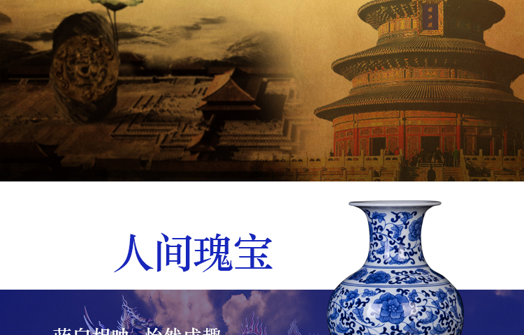 
                                        铮盛 景德镇陶瓷器 现代时尚青花瓷花瓶花插 家装饰品书房客厅工艺摆件 赏瓶A                
