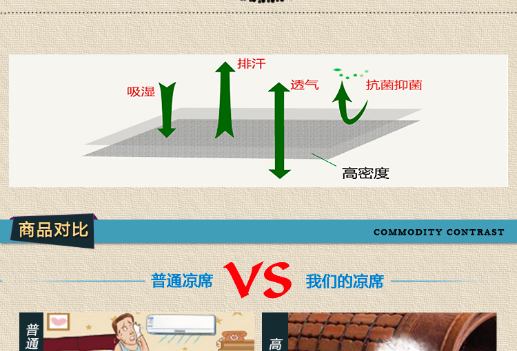 久润康凉席竹席麻将席子双人1.2 1.5 1.8米 褐色 180*210cm