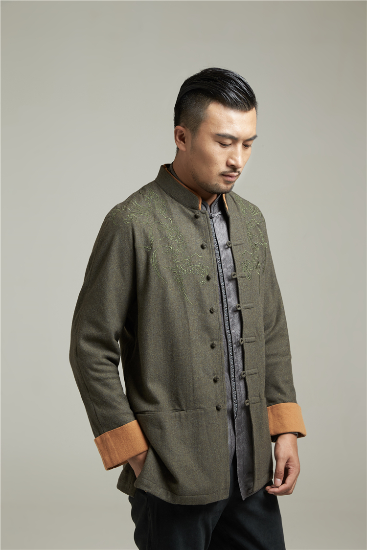 德风堂 唐装外套男 改良连肩翻袖上衣中国风 中老年休闲长袖男装外套