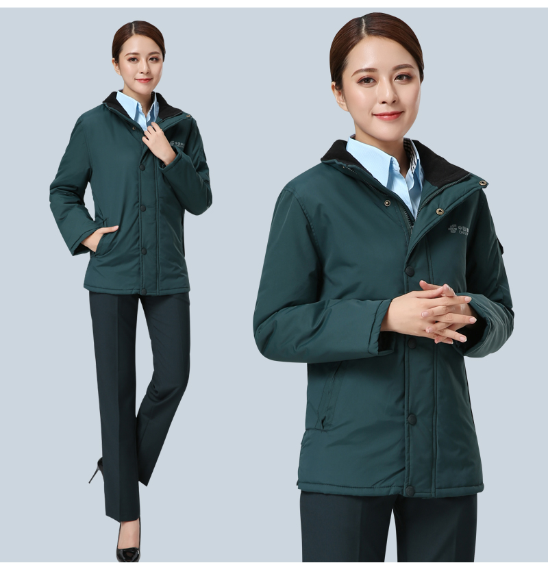 剑潭(jiantan)冬季新款中国邮政工作服女士墨绿 储蓄银行工装制服棉衣