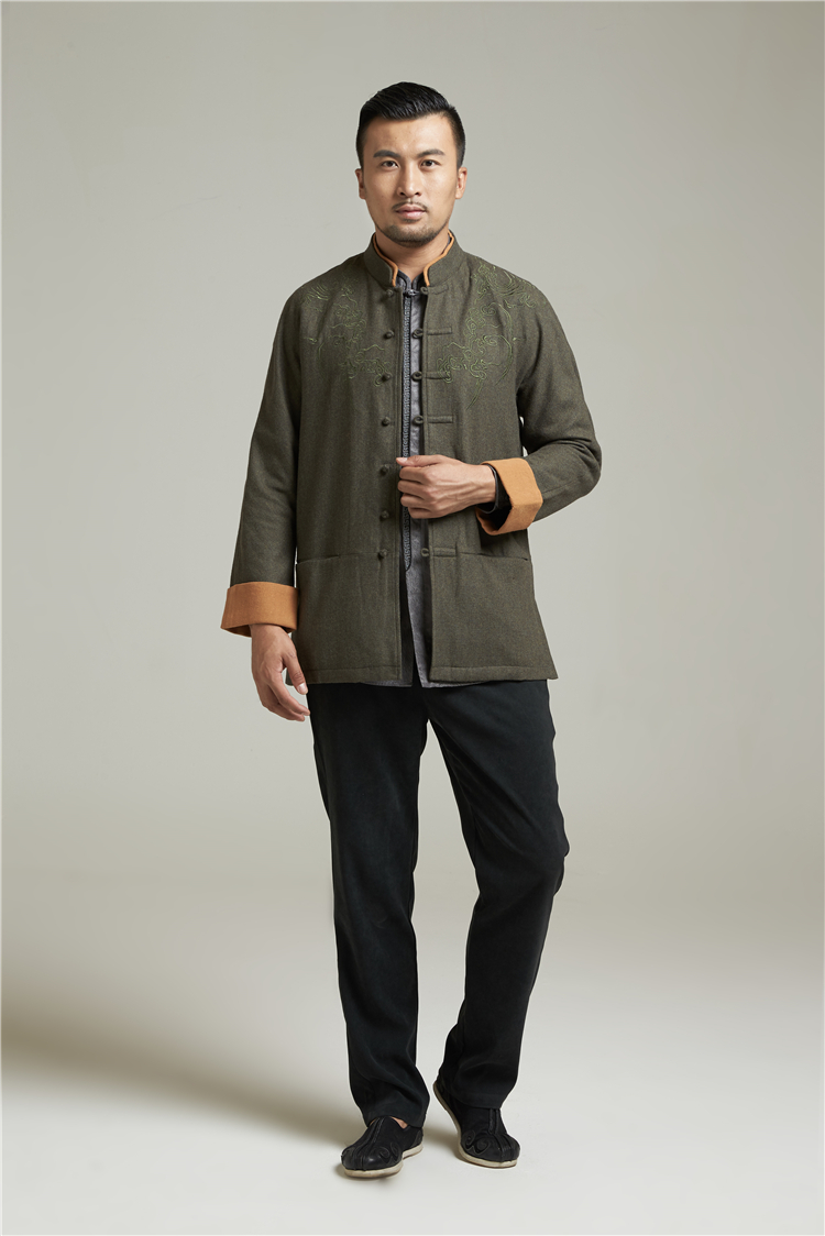 德风堂 唐装外套男 改良连肩翻袖上衣中国风 中老年休闲长袖男装外套