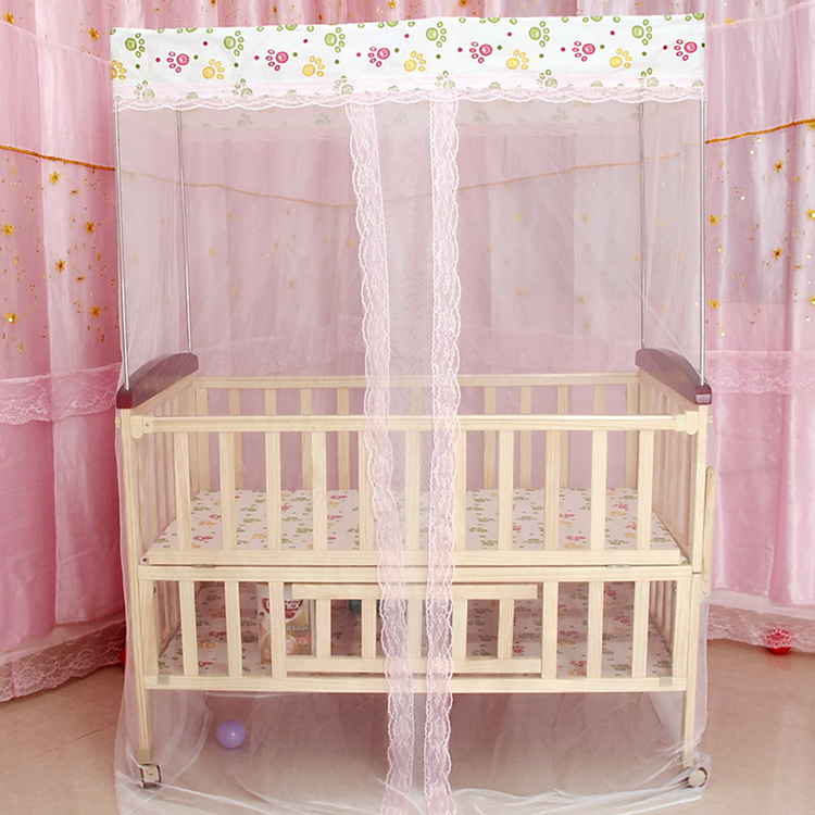 惜棉家纺 新款夏季儿童不锈钢杆方顶蚊帐婴儿幼儿园床带蕾丝花边蚊帐1.0床 浅蓝色蕾丝边 115*65cm