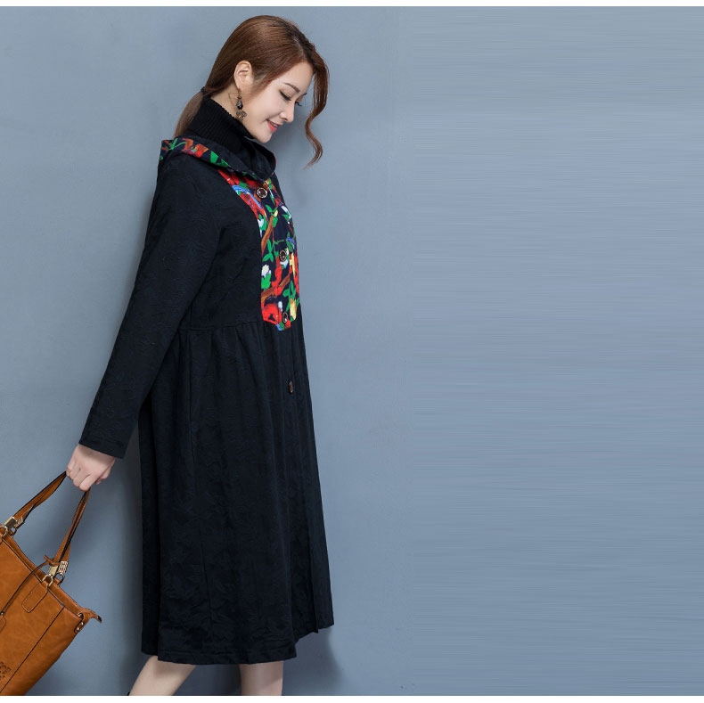 子牧棉麻女提花宽松长款长袖民族风拼接连帽外套6236 zm同步 红色 l