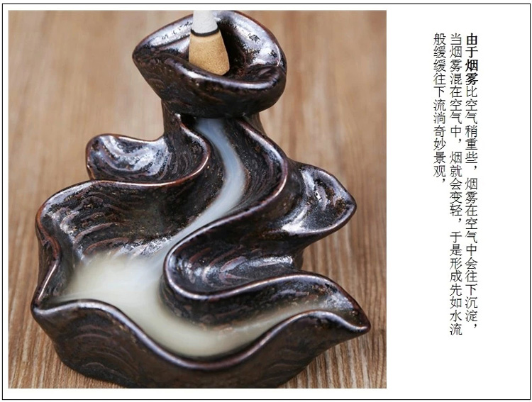 芳夕 烟倒流香炉 锥香沉檀塔香陶瓷香薰焚香炉 香道 高山流水送香 百莲好合 送香10粒