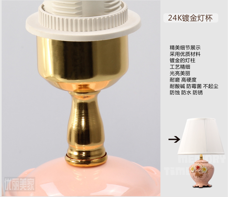 卧室台灯床头灯 装饰台灯田园台灯 卧室 床头灯陶瓷婚庆台灯
