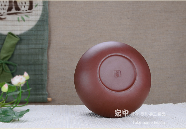 宏中 宜兴紫砂 茶叶罐 普洱茶缸 存茶罐 紫砂缸 普洱醒茶罐 老紫砂扁罐-小号