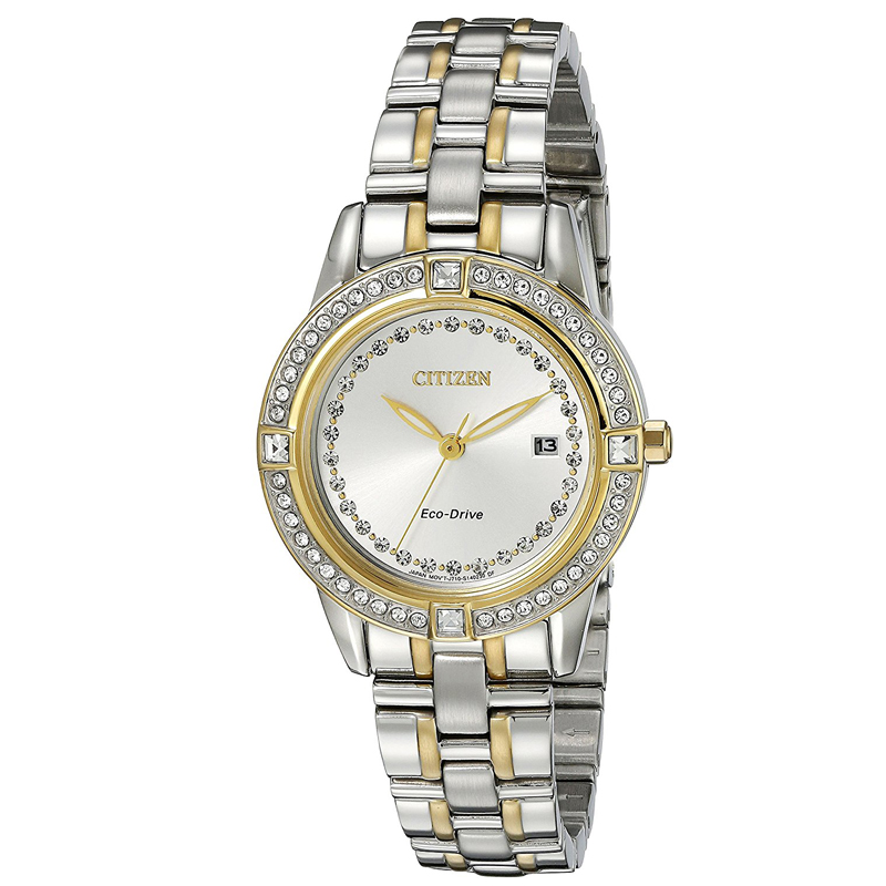 西铁城citizen女士光动能三针日期精美镶钻表圈夜光手表fe115457a
