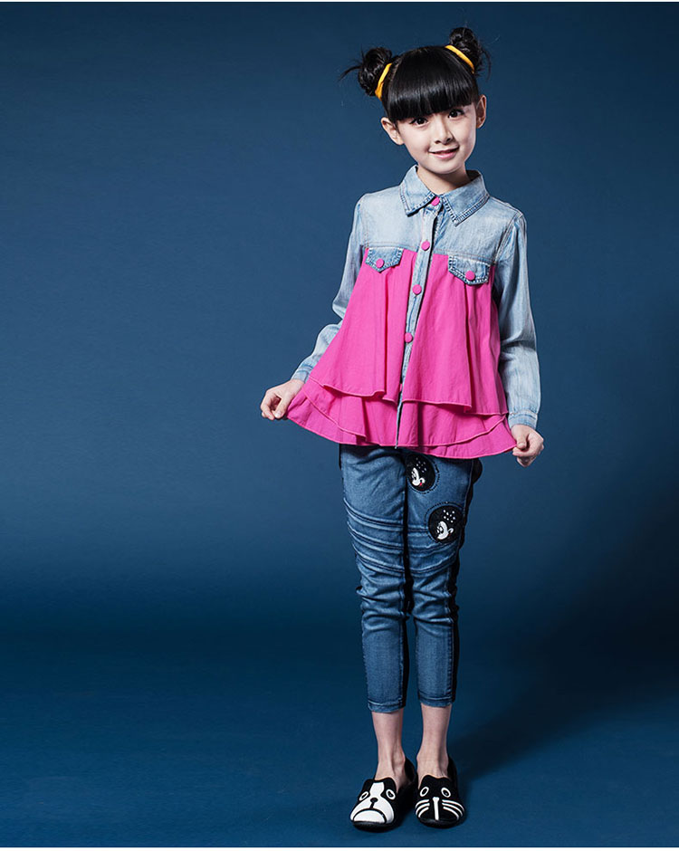 牛仔裤女童裤子11-12-15岁中大童女装韩版拼接长裤女孩春装2015新款潮