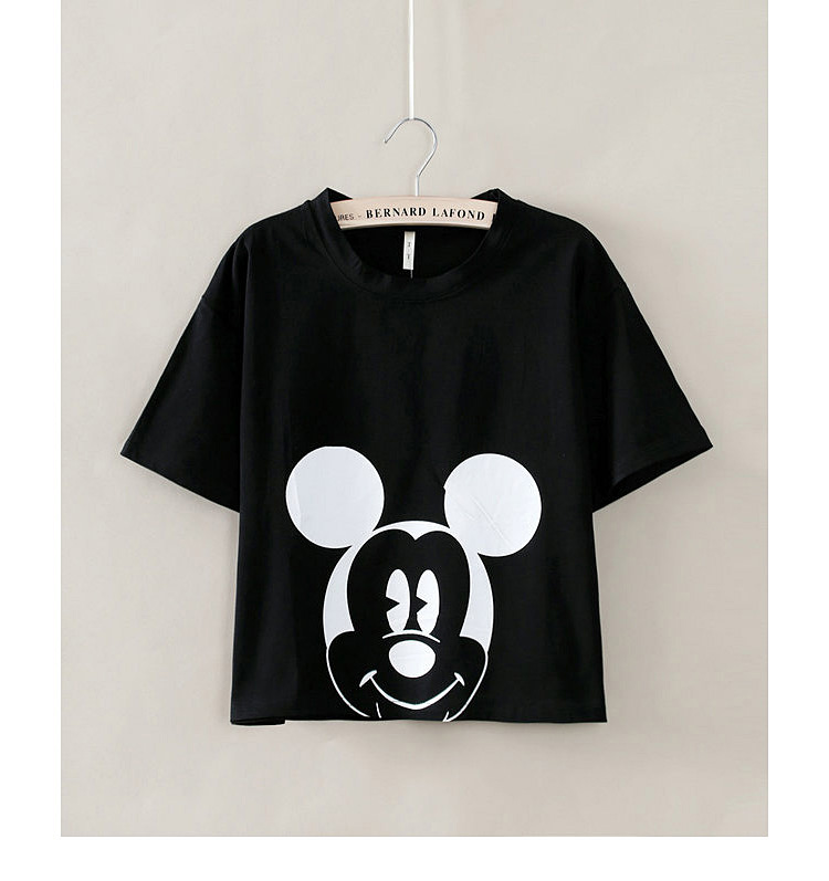 锦画2015春夏装新款韩版时尚休闲百搭米奇头短袖女t恤 黑色 均码(不含