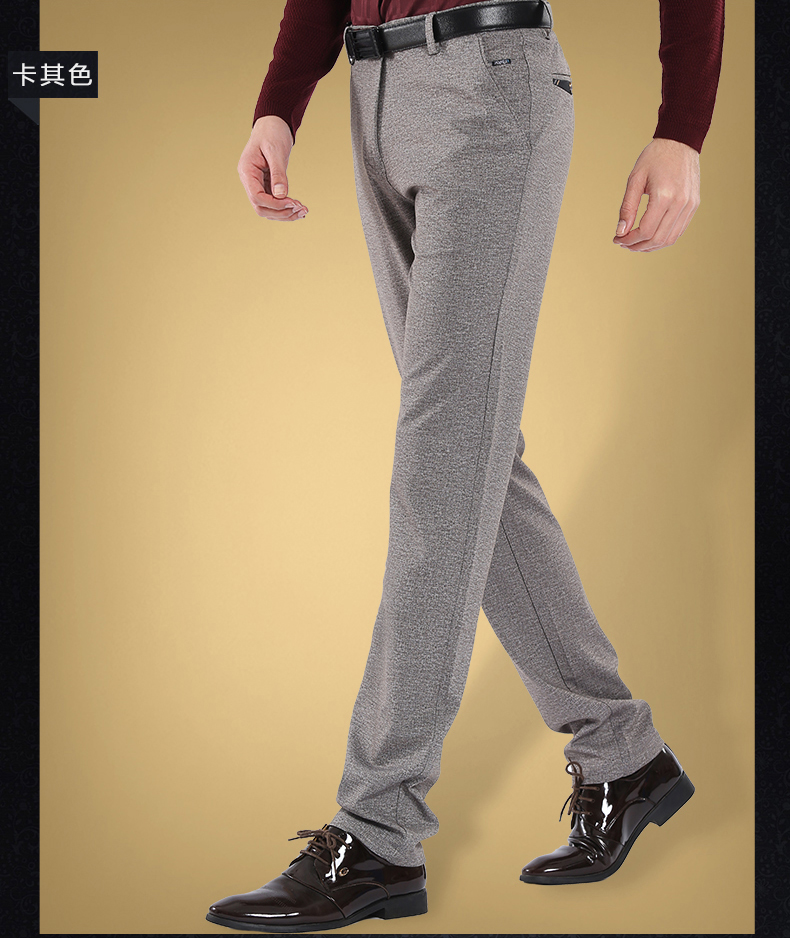 feng/悍风男装春夏季弹力男裤 直筒修身长裤子爸爸装商务款 卡其色 38