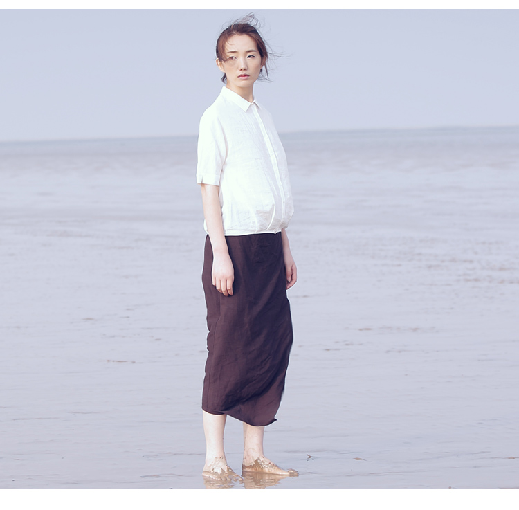 布景女装 立领苎麻衬衫 下摆交叉衬衫 棉麻女装衬衫 夏季 新品女 藕粉