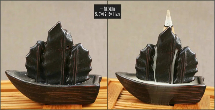芳夕 烟倒流香炉 锥香沉檀塔香陶瓷香薰焚香炉 香道 高山流水送香 百莲好合 送香10粒