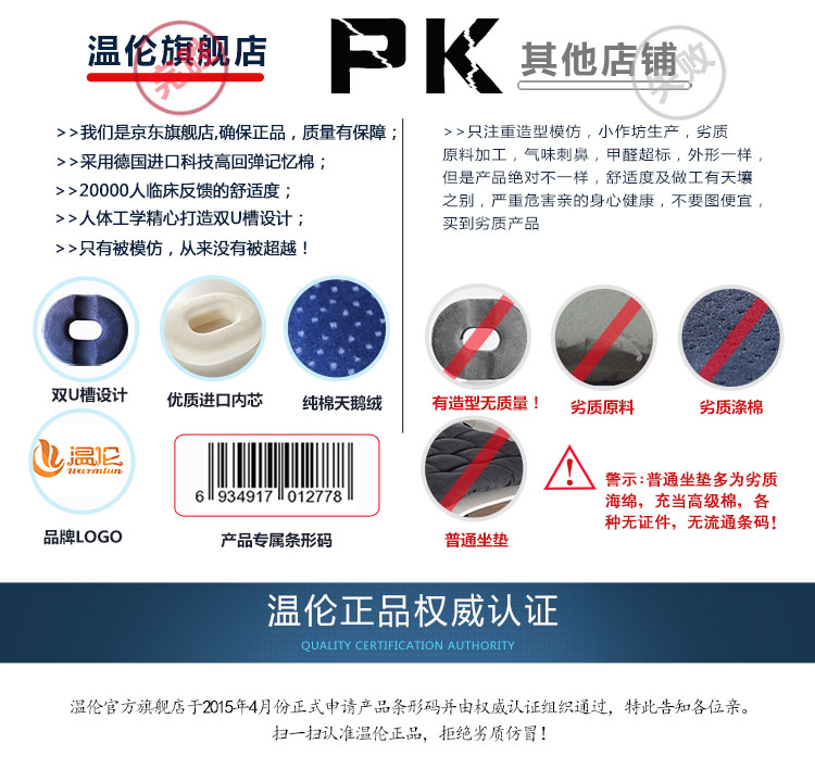 
                                                            温伦痔疮坐垫护尾椎尾骨产后坐垫中空透气座垫痔疮座垫 3代坐垫通用版藏蓝色 40cm*33cm                