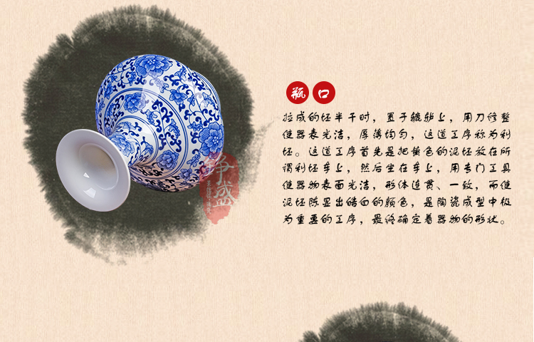 
                                        铮盛 景德镇陶瓷器 现代时尚青花瓷花瓶花插 家装饰品书房客厅工艺摆件 赏瓶A                