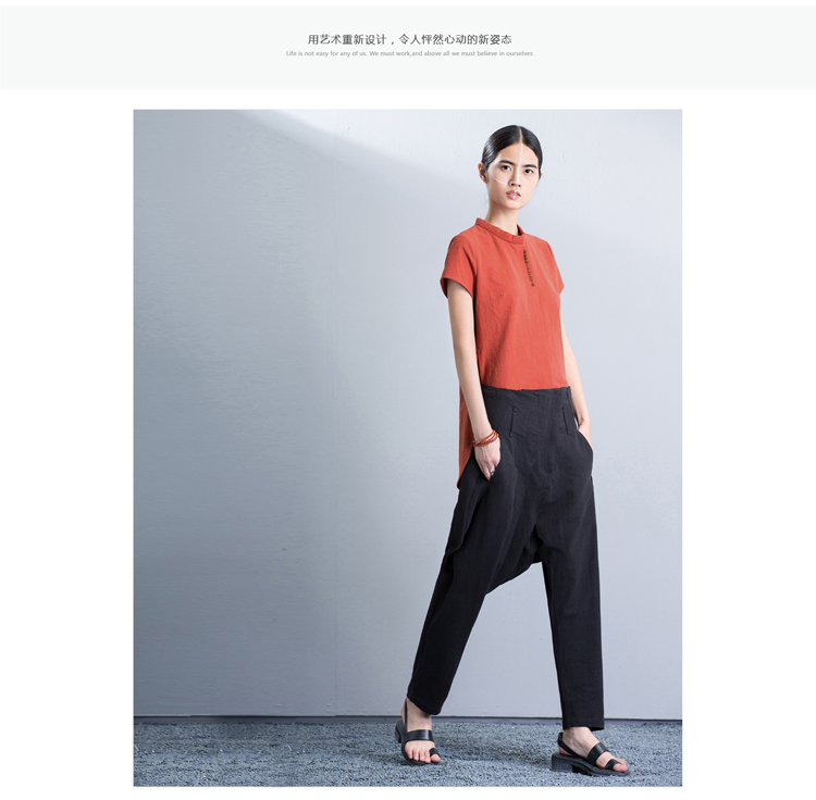 AMIIREDEFINE2015秋新品立领绣花前短后长纯棉大码衬衫女61570860 砖红 XL
