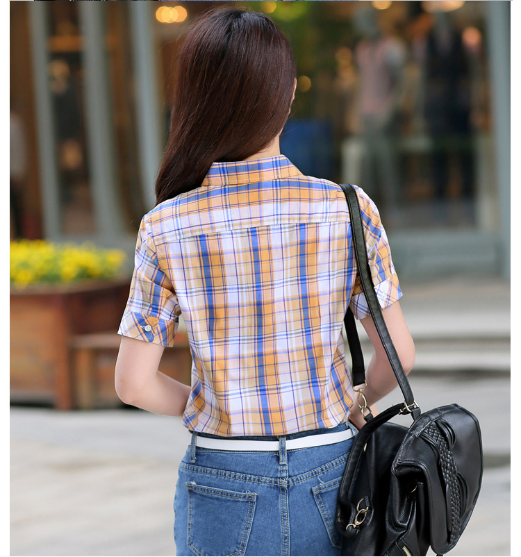 2015新款女装夏装短袖全纯棉格子大码百搭衬衫  20BS系列 2055BS XL