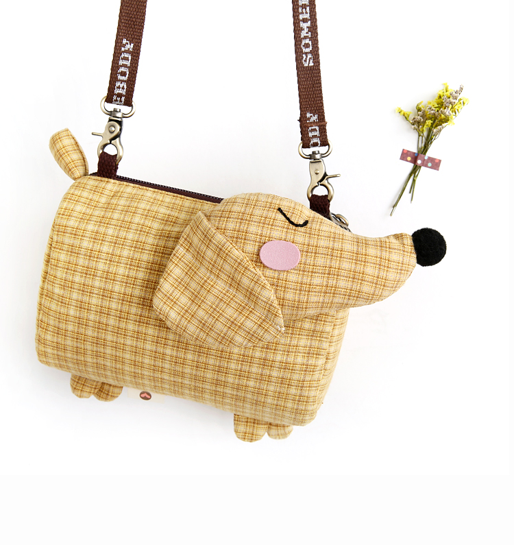 三色补丁腊肠狗挎包斜挎单肩女包创意零钱手机包百搭挎包 小奶茶格_ 6
