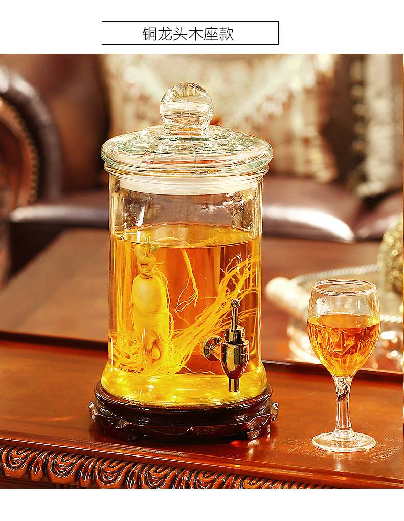 泡酒瓶可带龙头自酿杨梅葡萄酒瓶泡养生药酒瓶酒坛子5斤装铜龙头木座
