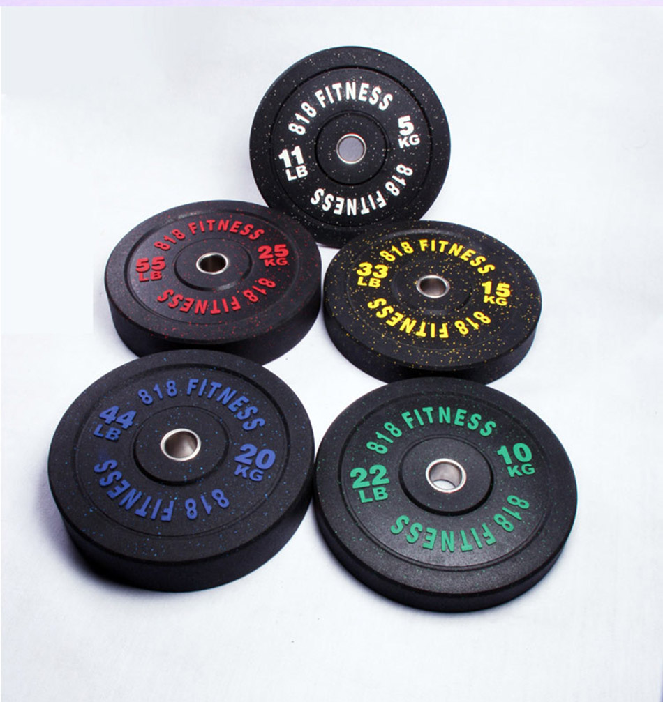 波动杠铃片健身家用包胶中小健身器材彩色颗粒私教全胶举重橡胶大孔