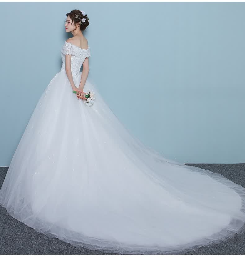 一字肩婚纱礼服2020新款婚纱韩式春夏新娘结婚大码显瘦长拖尾齐地公主