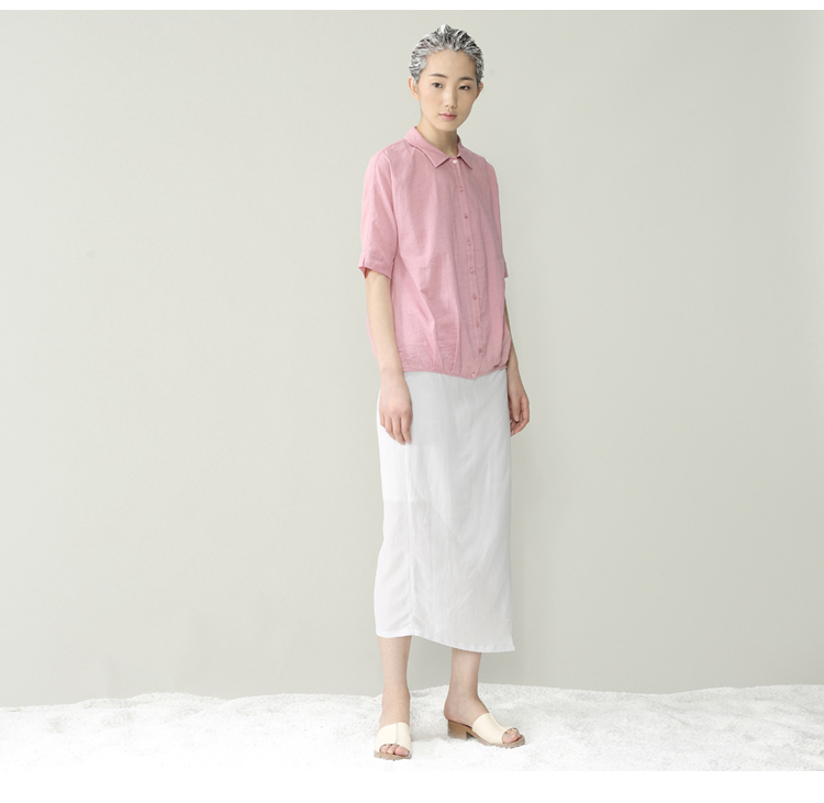 布景女装 立领苎麻衬衫 下摆交叉衬衫 棉麻女装衬衫 夏季 新品女 藕粉