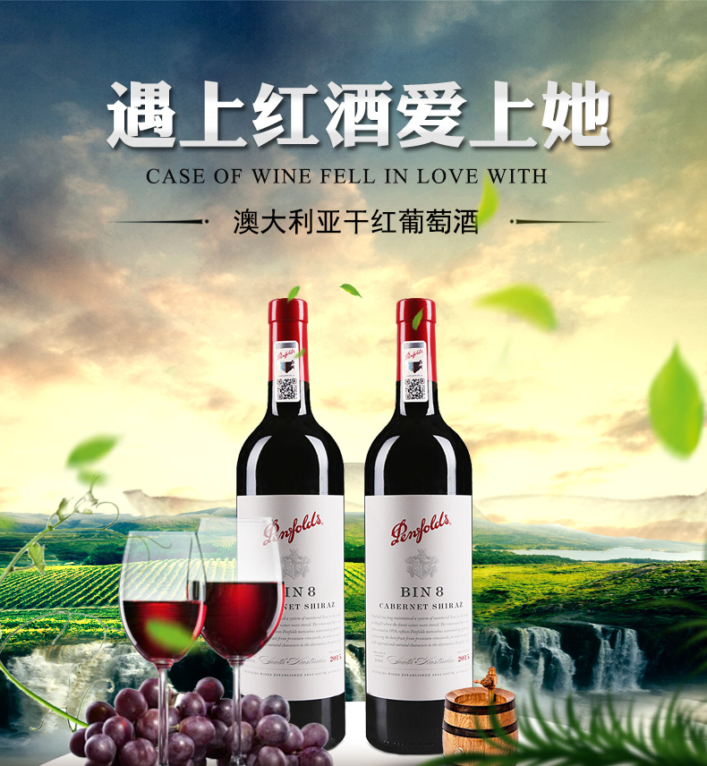 enFolds 澳大利亚进口红酒奔富BIN8红葡萄酒木