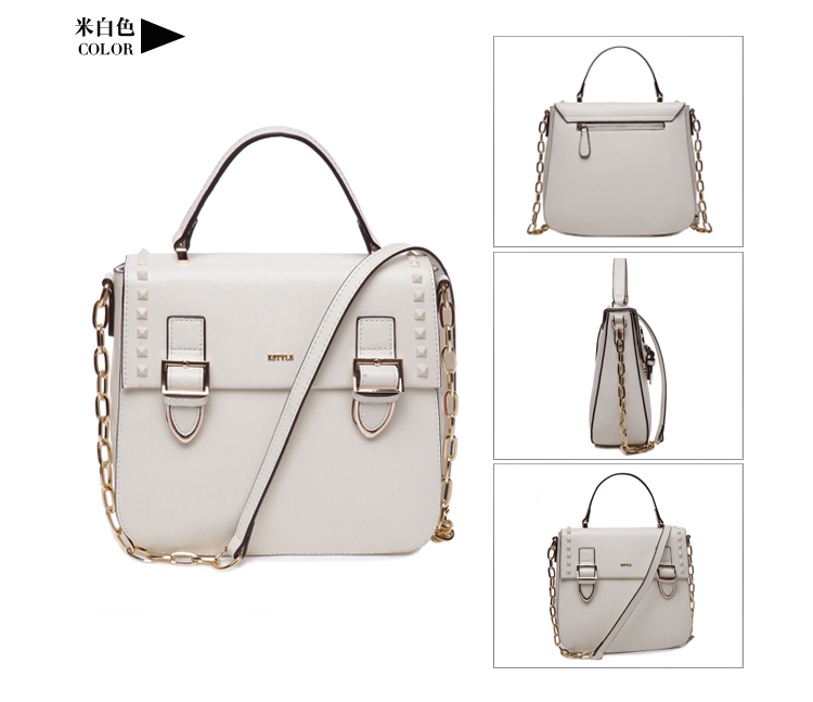 kstyle凯丝莱尔牛皮日韩时尚柳钉复古邮差手拎单肩女包kaolk2831-1 米