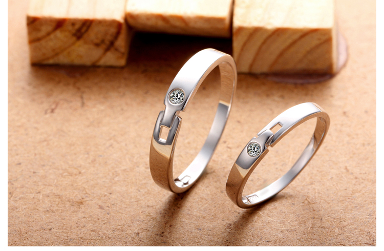 弥恋s925银饰品银饰银制品银首饰银戒指情侣对戒男女同款同心锁戒子