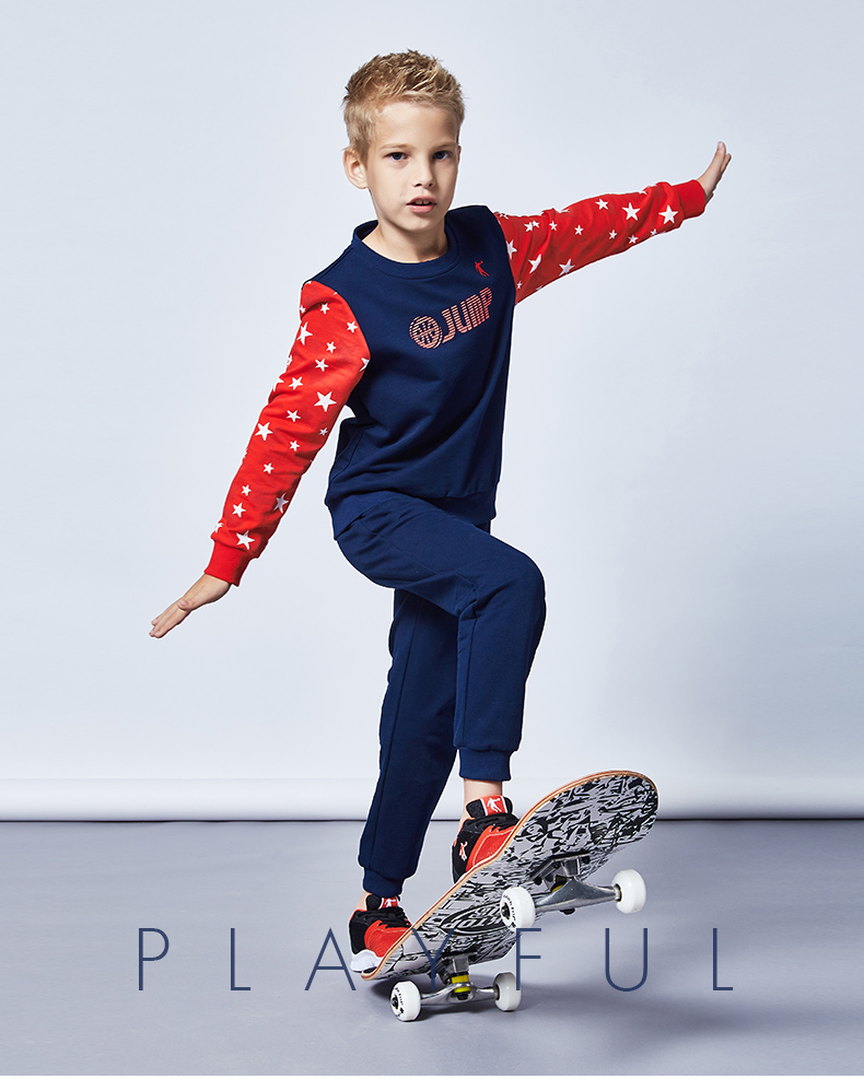 乔丹童装 2017秋季新款男童运动套装小学生长袖儿童休闲服2件装 黑色