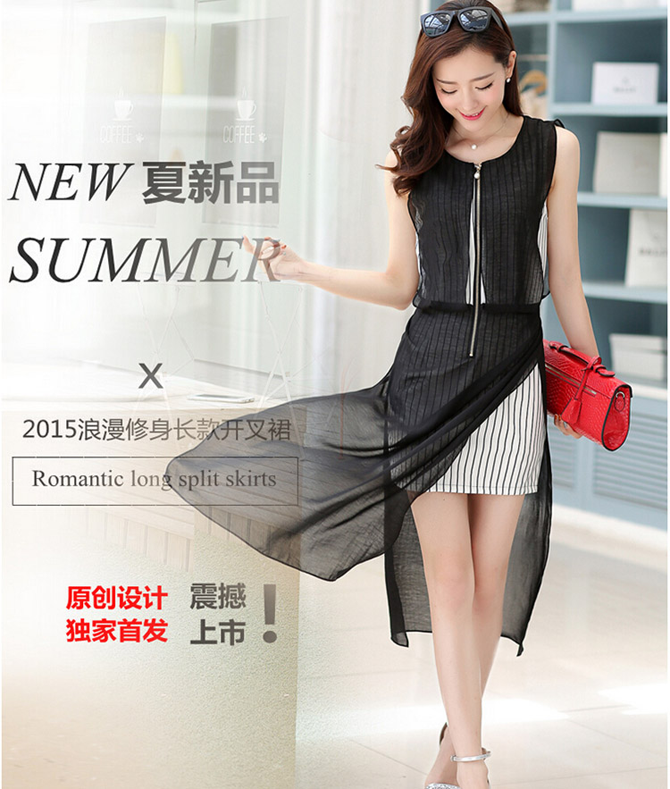 贝衣辰2015夏装新款女装韩版修身无袖雪纺长款连衣裙女q1988 白色 l