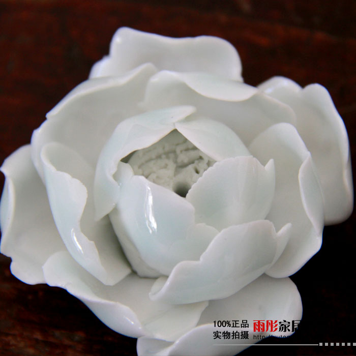 雨彤家居|纯手工粗陶青釉迷你牡丹花香插香薰香炉两款入单款售卖 单个影青色