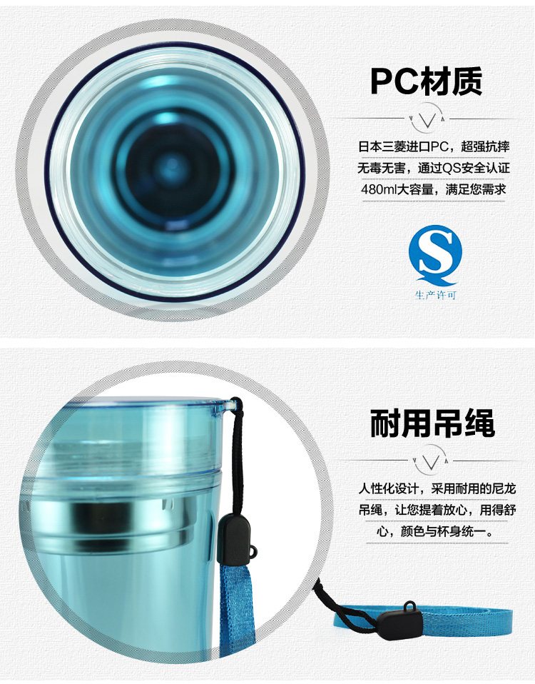 
                                        Benews美丽心情 夏天塑料水杯透明便携创意车载杯子 运动水杯男女士学生儿童带盖茶杯 单层杯(炭黑)                